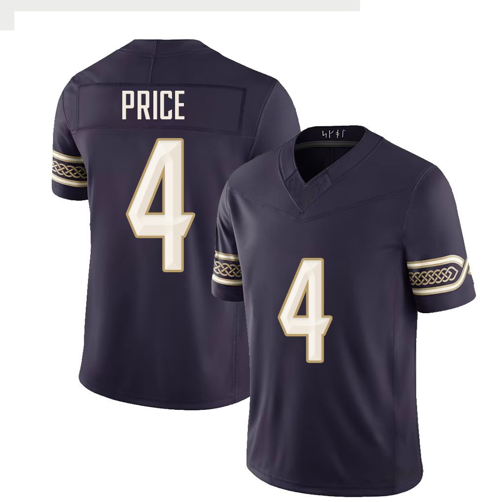 Minnesota #4 Price Player Football V Neck Short Sleeve Purple Jersey Myles For Men Youth Women Gift