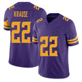 Minnesota #22 Krause Purple Player Football V Neck Short Sleeve Jersey Paul For Men Youth Women Gift
