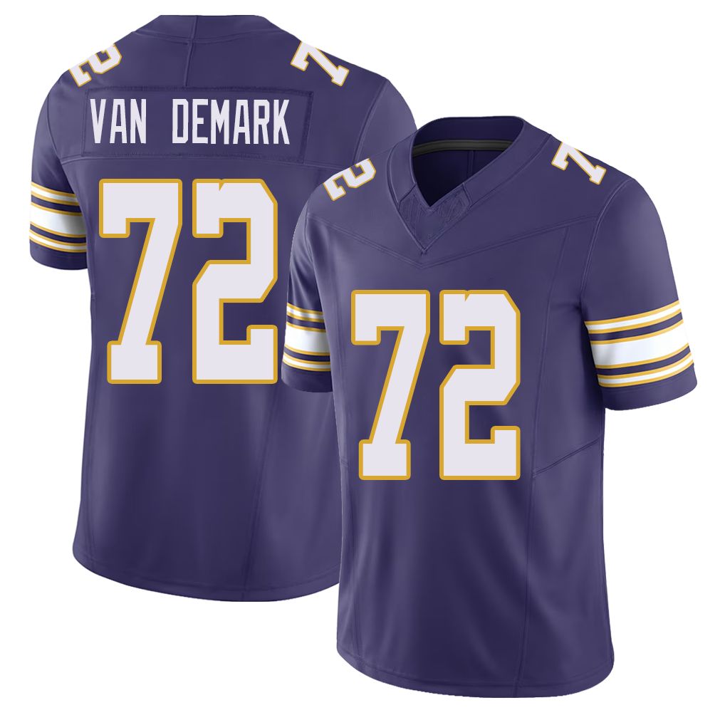 Minnesota #72 Van Demark Player Football V Neck Short Sleeve Purple Jersey Ryan For Men Youth Women Gift