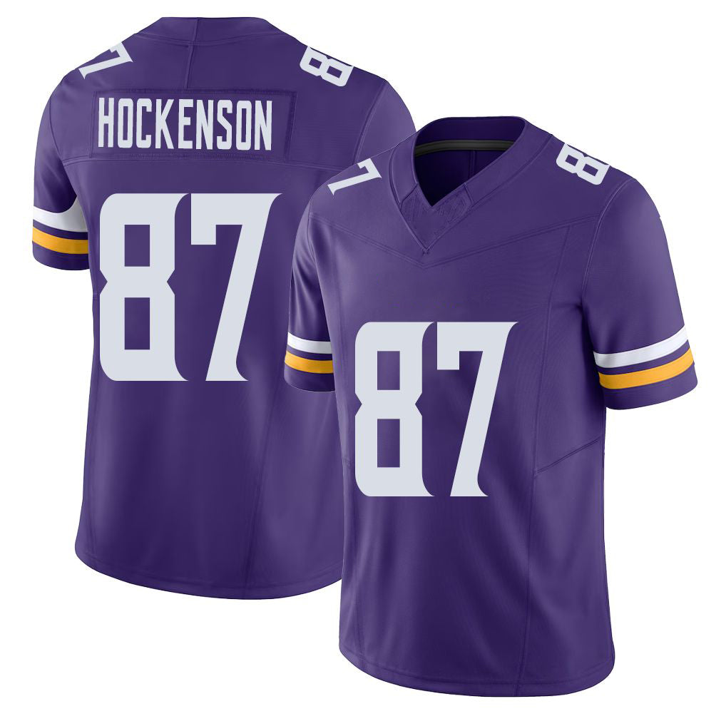 Minnesota #87 Hockenson Player Football V Neck Short Sleeve Jersey Purple T.J. For Men Youth Women Gift
