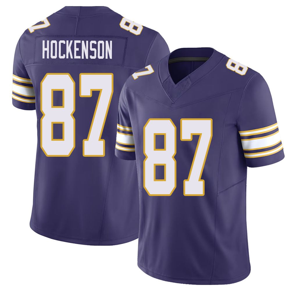 Minnesota #87 Hockenson Player Football V Neck Short Sleeve Purple Jersey T.J. For Men Youth Women Gift