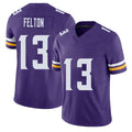 Minnesota #13 Felton Player Football V Neck Short Sleeve Jersey Purple Tai For Men Youth Women Gift