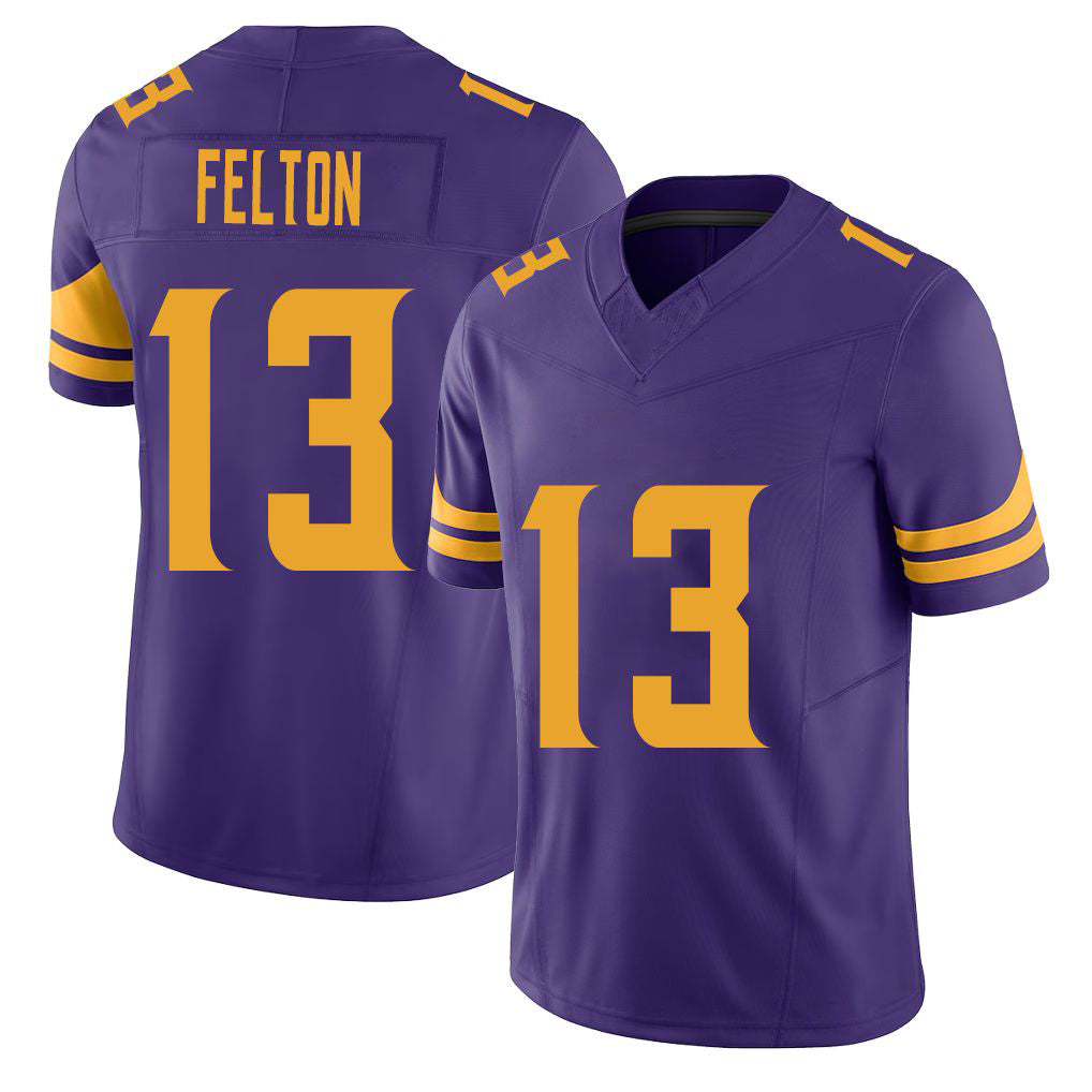 Minnesota #13 Felton Purple Player Football V Neck Short Sleeve Jersey Tai For Men Youth Women Gift