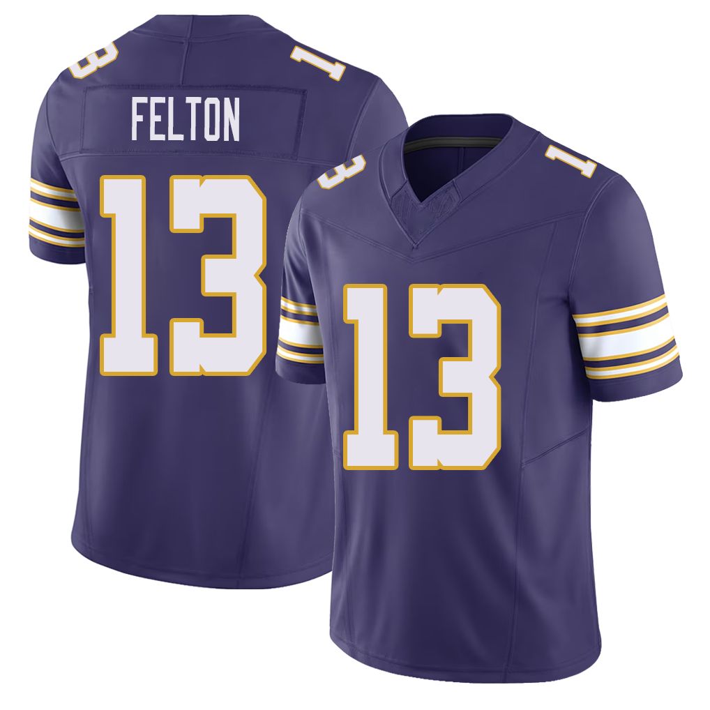 Minnesota #13 Felton Player Football V Neck Short Sleeve Purple Jersey Tai For Men Youth Women Gift