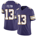 Minnesota #13 Felton Player Football V Neck Short Sleeve Purple Jersey Tai For Men Youth Women Gift