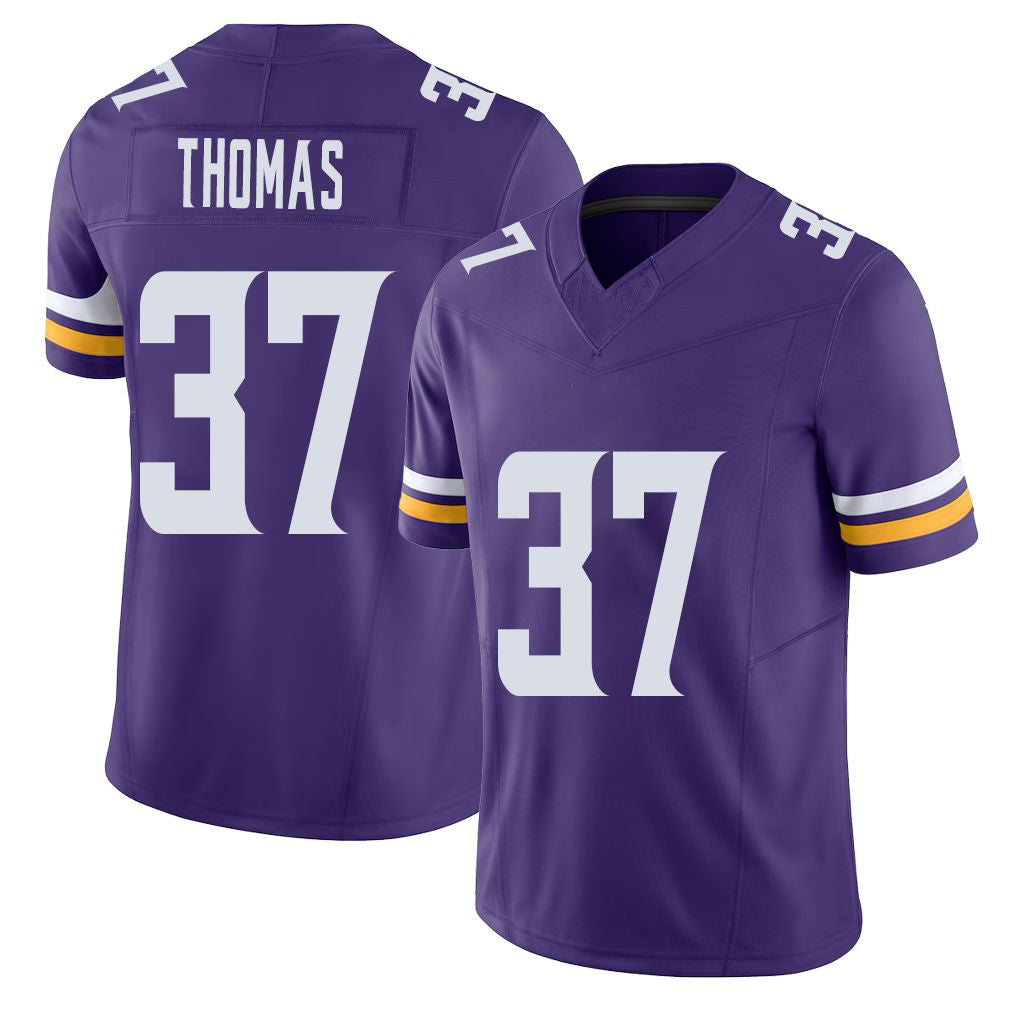 Minnesota #37 Thomas Player Football V Neck Short Sleeve Jersey Purple Tavierre For Men Youth Women Gift