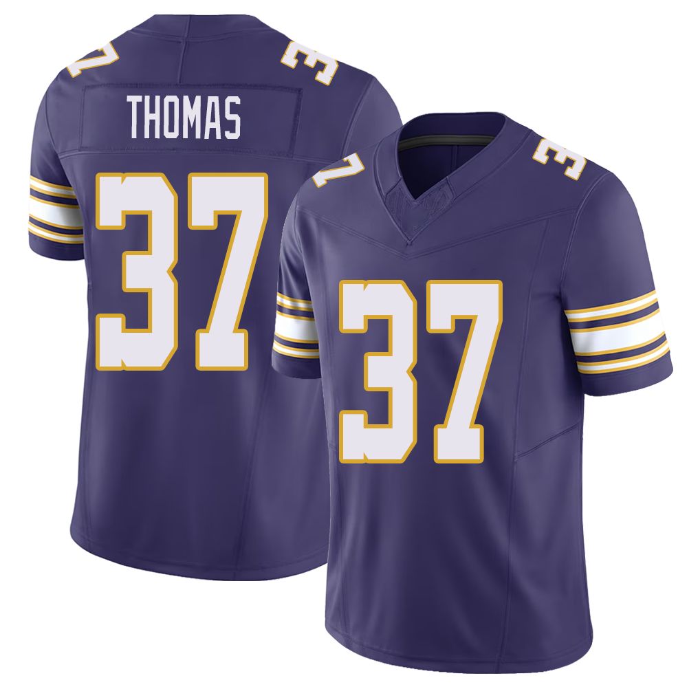 Minnesota #37 Thomas Player Football V Neck Short Sleeve Purple Jersey Tavierre For Men Youth Women Gift