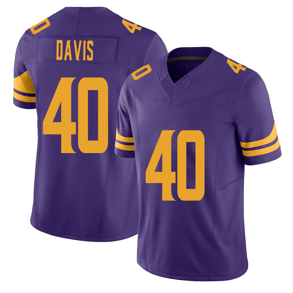 Minnesota #40 Davis Purple Player Football V Neck Short Sleeve Jersey Terrill For Men Youth Women Gift