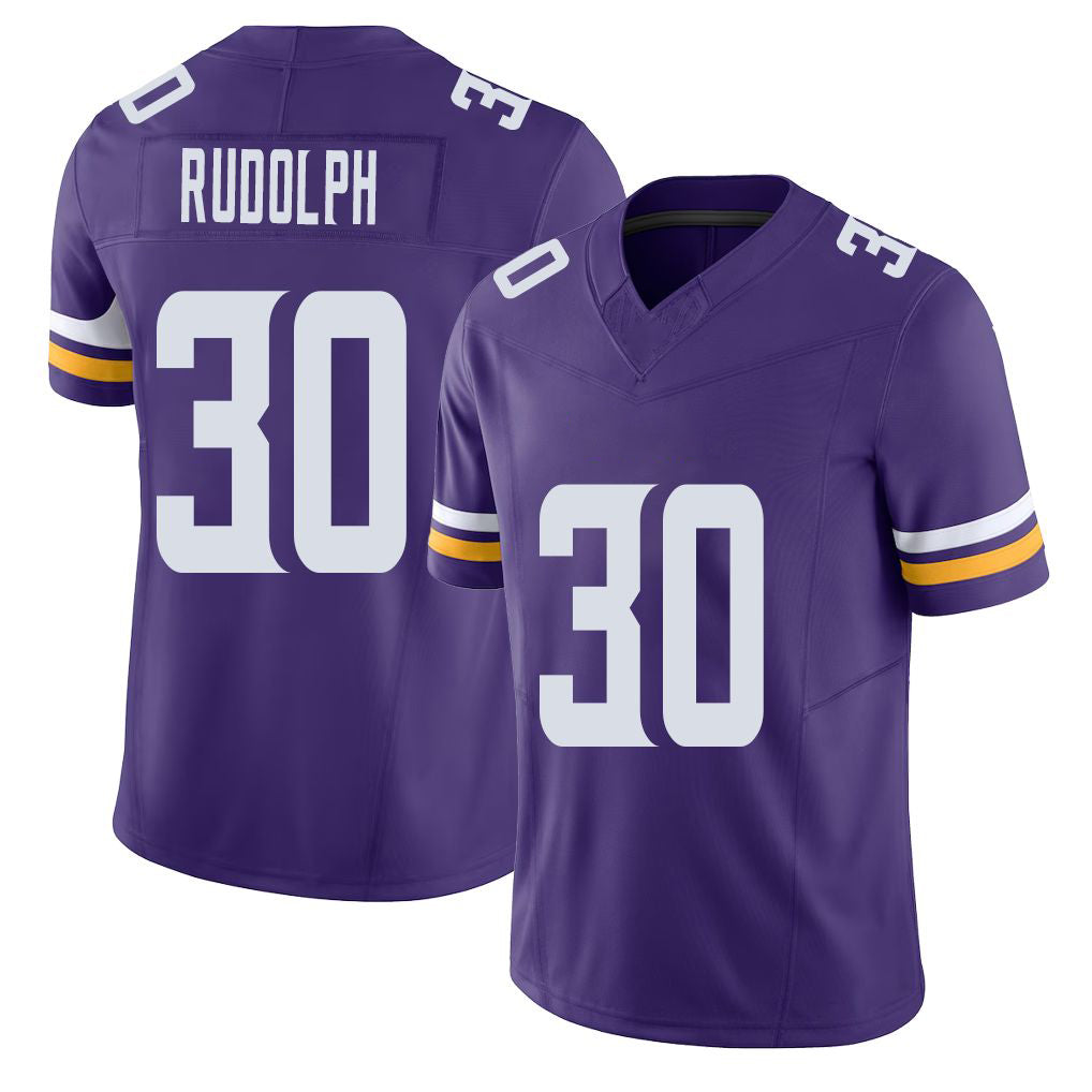 Minnesota #30 Rudolph Player Football V Neck Short Sleeve Jersey Purple Trayvon For Men Youth Women Gift
