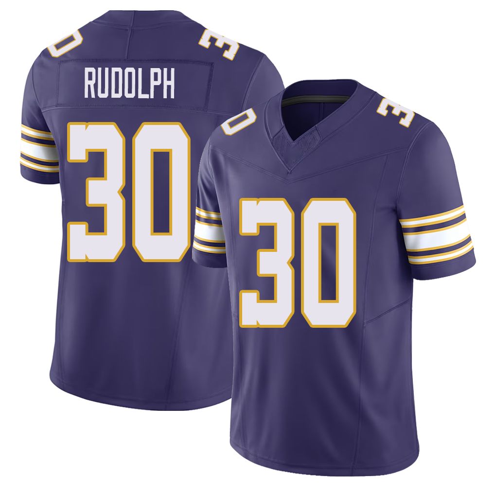 Minnesota #30 Rudolph Player Football V Neck Short Sleeve Purple Jersey Trayvon For Men Youth Women Gift