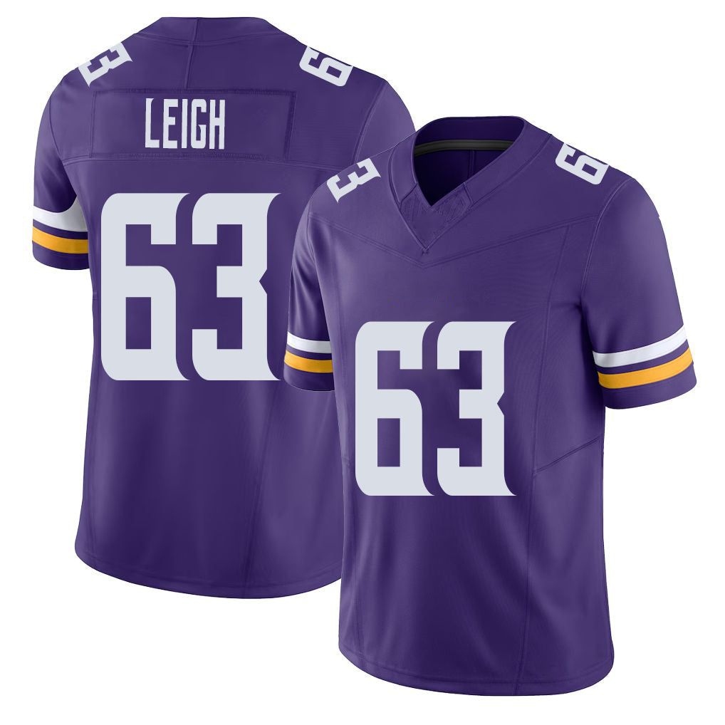 Minnesota #63 Leigh Player Football V Neck Short Sleeve Jersey Purple Tristan For Men Youth Women Gift