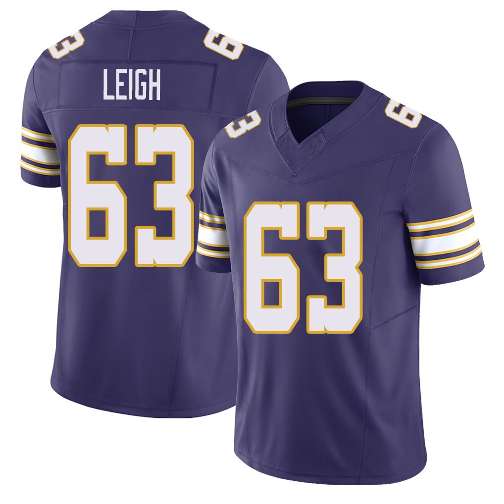 Minnesota #63 Leigh Player Football V Neck Short Sleeve Purple Jersey Tristan For Men Youth Women Gift