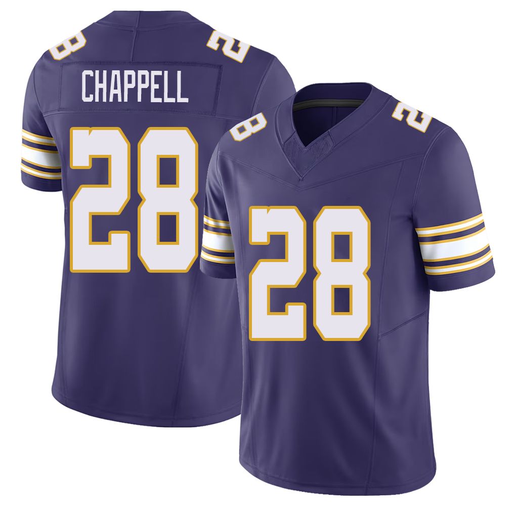 Minnesota #28 Chappell Player Football V Neck Short Sleeve Purple Jersey Tyreek For Men Youth Women Gift