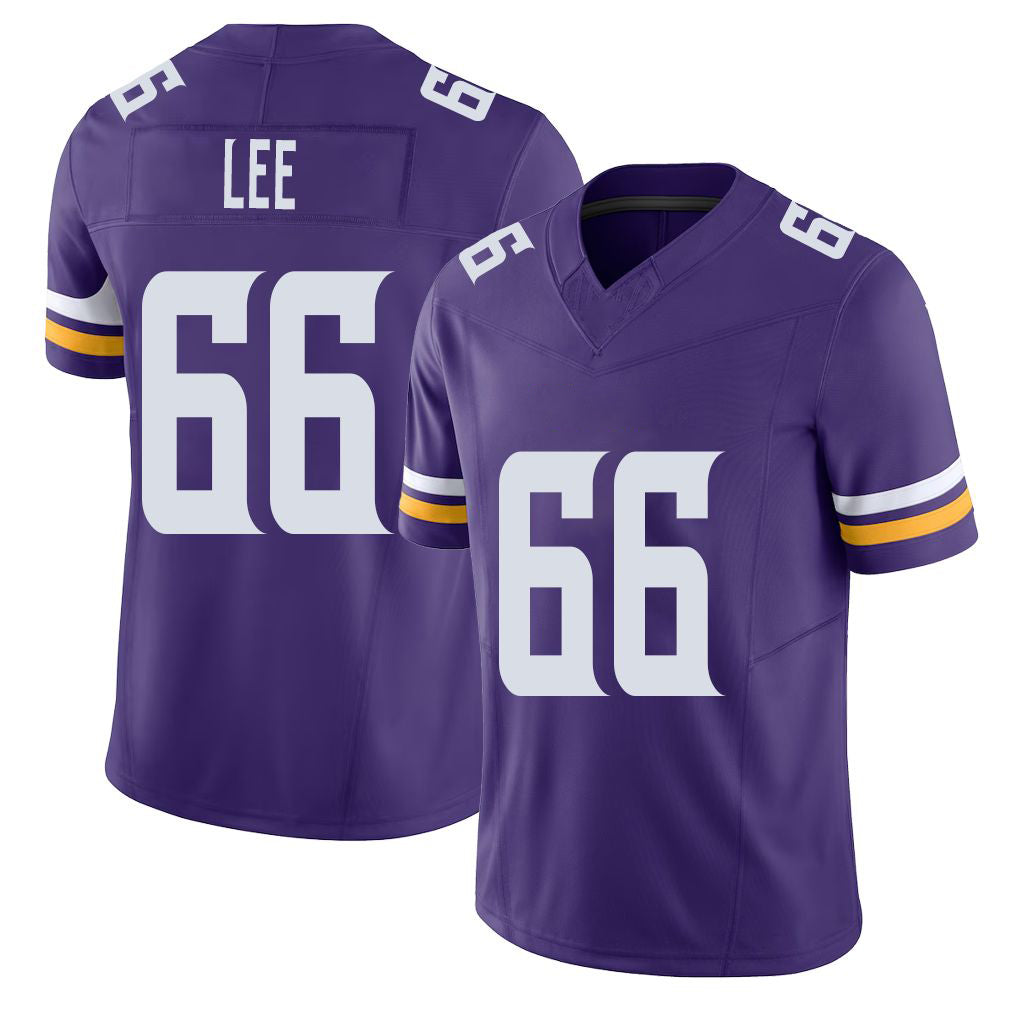 Minnesota #66 Lee Player Football V Neck Short Sleeve Jersey Purple Vershon For Men Youth Women Gift