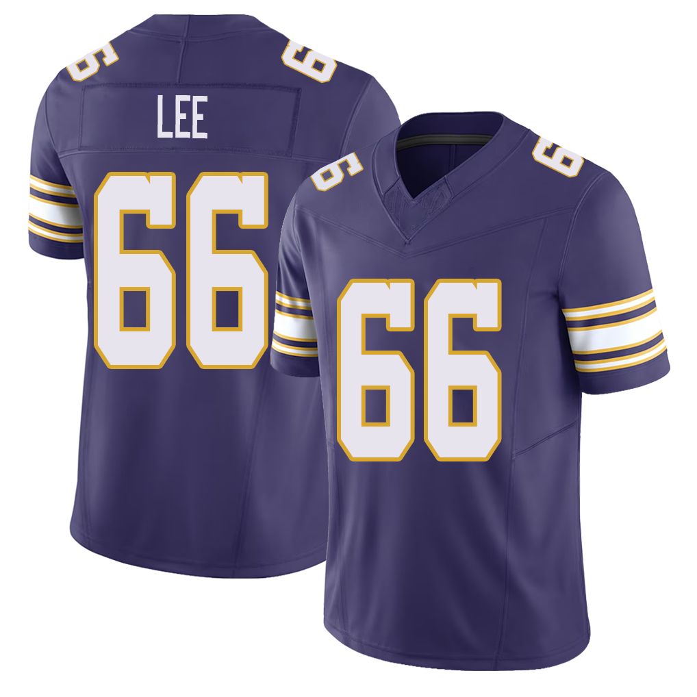 Minnesota #66 Lee Player Football V Neck Short Sleeve Purple Jersey Vershon For Men Youth Women Gift