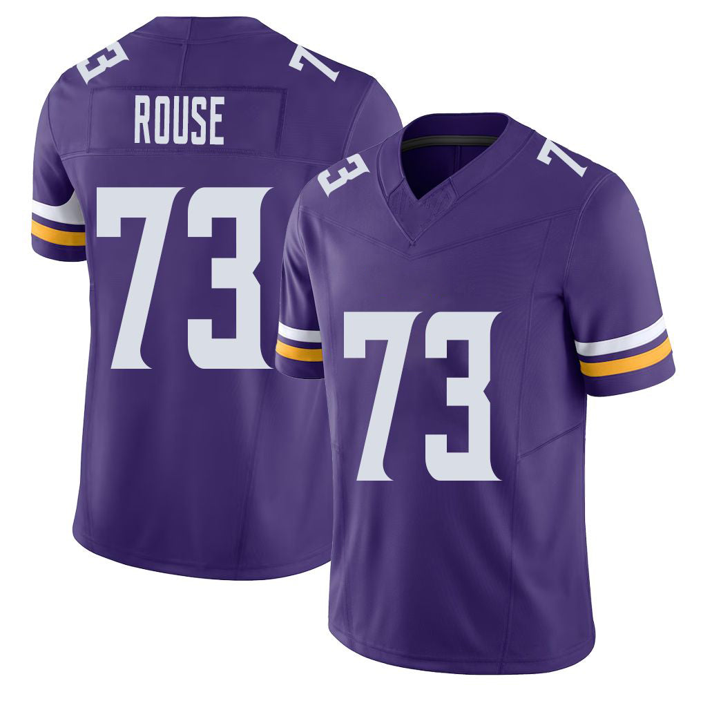 Minnesota #73 Rouse Player Football V Neck Short Sleeve Jersey Purple Walter For Men Youth Women Gift