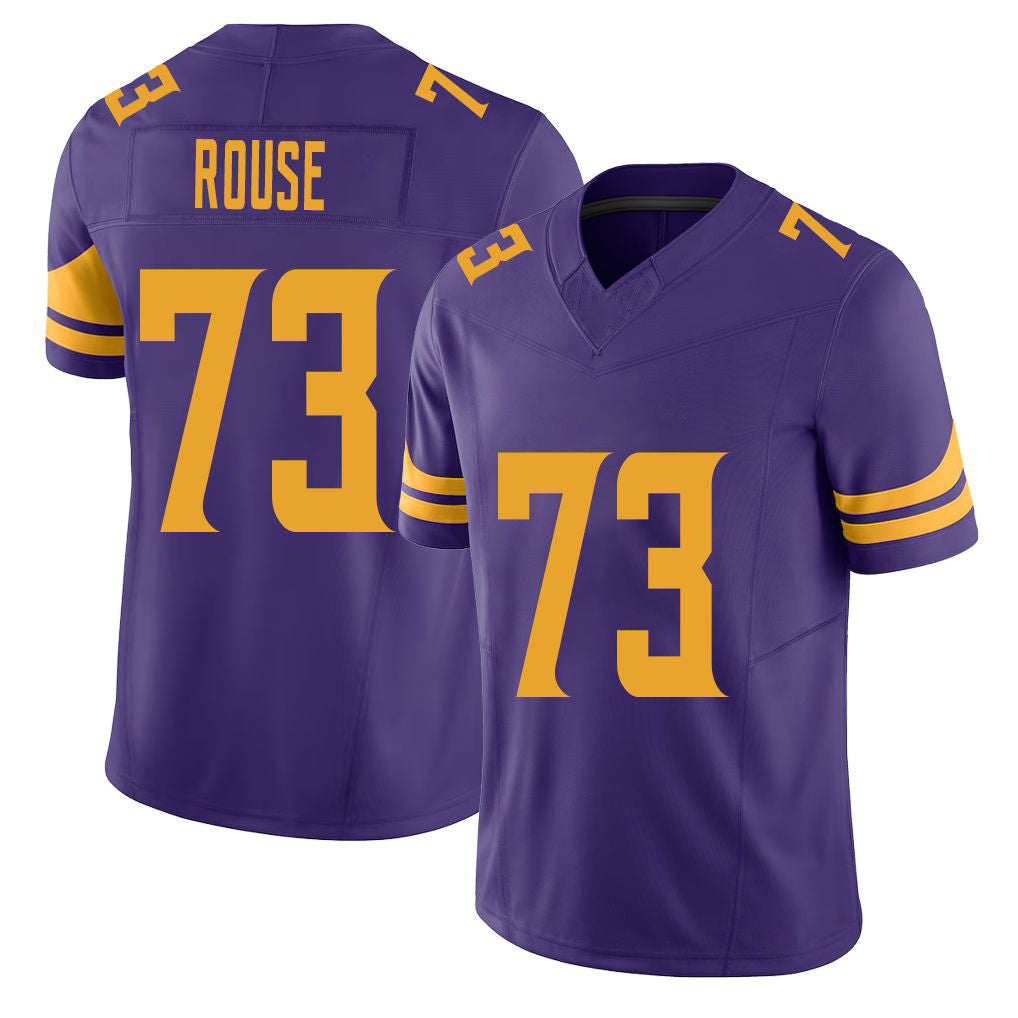 Minnesota #73 Rouse Purple Player Football V Neck Short Sleeve Jersey Walter For Men Youth Women Gift
