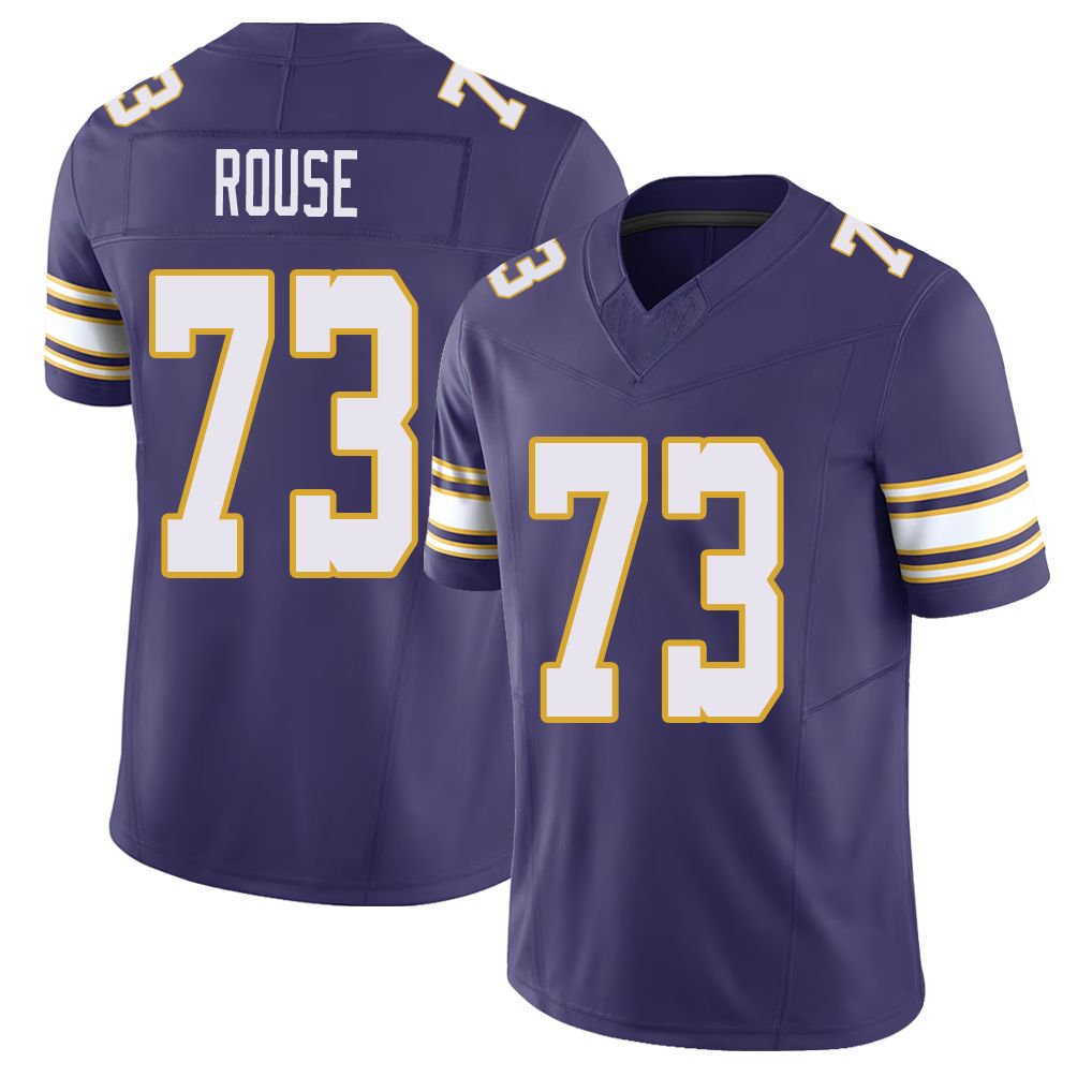 Minnesota #73 Rouse Player Football V Neck Short Sleeve Purple Jersey Walter For Men Youth Women Gift