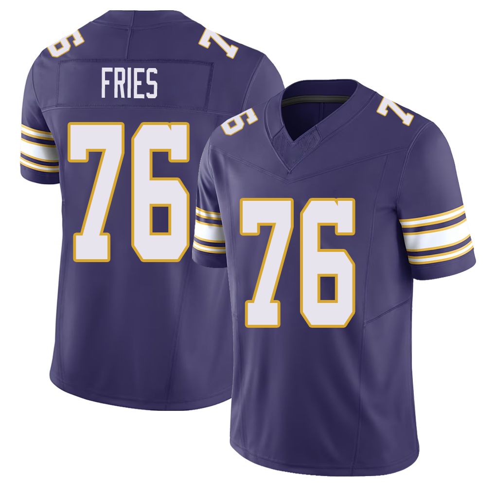 Minnesota #76 Fries Player Football V Neck Short Sleeve Purple Jersey Will For Men Youth Women Gift