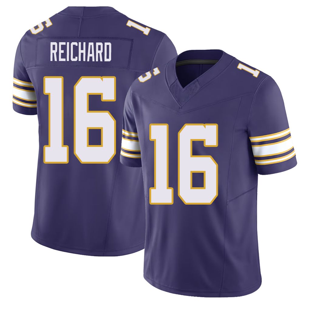 Minnesota #16 Reichard Player Football V Neck Short Sleeve Purple Jersey Will For Men Youth Women Gift