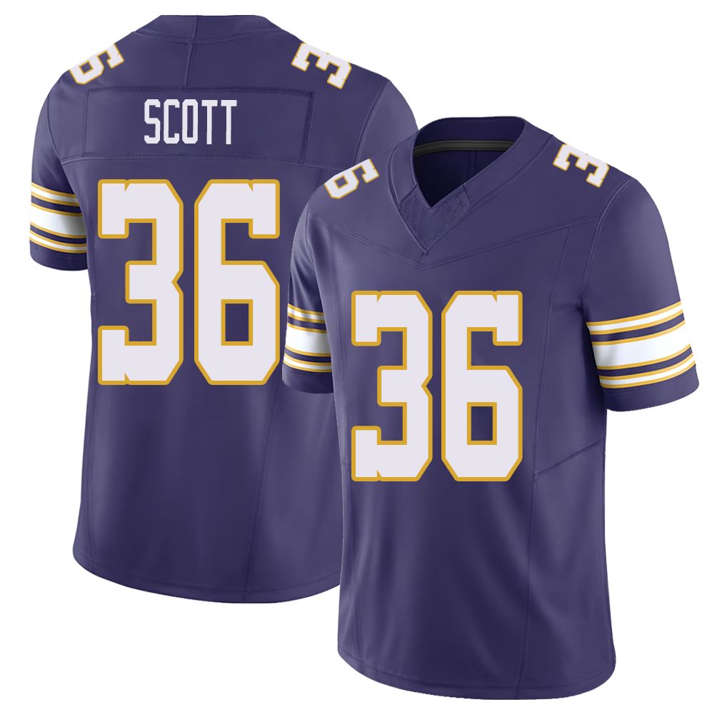 Minnesota #36 Scott Player Football V Neck Short Sleeve Purple Jersey Zavier For Men Youth Women Gift