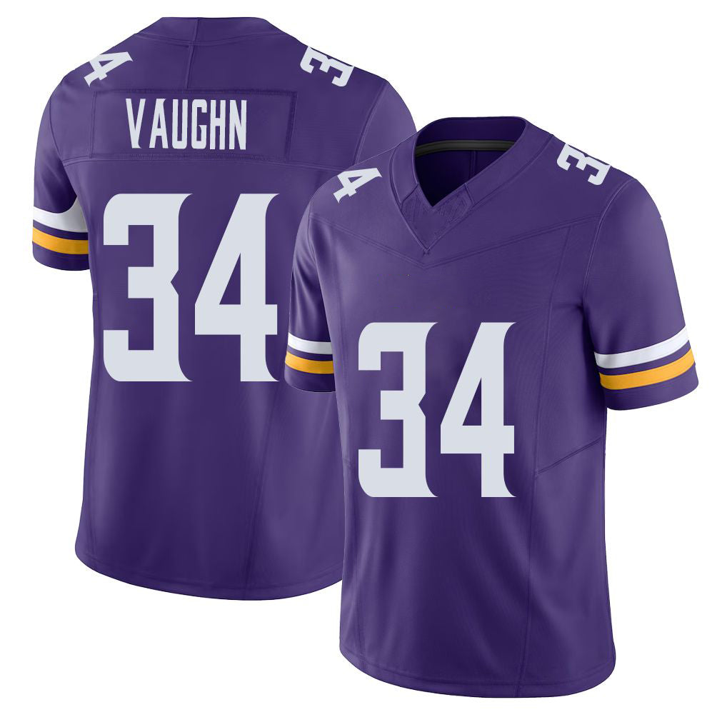 Minnesota #34 Vaughn Player Football V Neck Short Sleeve Jersey Purple Zemaiah For Men Youth Women Gift
