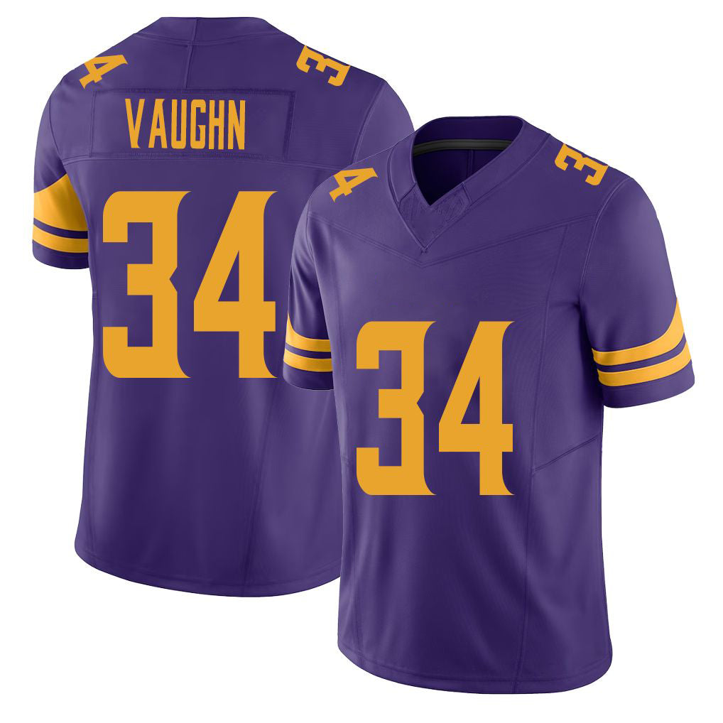Minnesota #34 Vaughn Purple Player Football V Neck Short Sleeve Jersey Zemaiah For Men Youth Women Gift