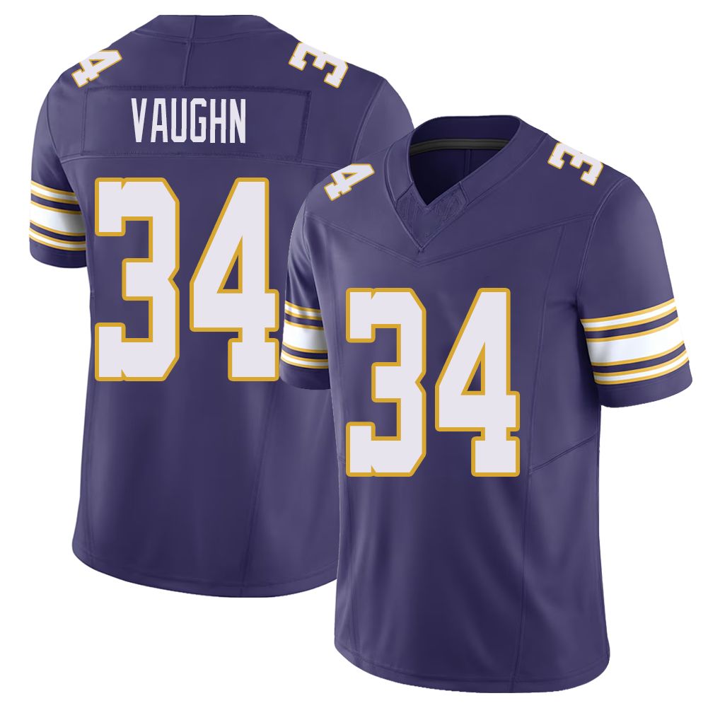 Minnesota #34 Vaughn Player Football V Neck Short Sleeve Purple Jersey Zemaiah For Men Youth Women Gift