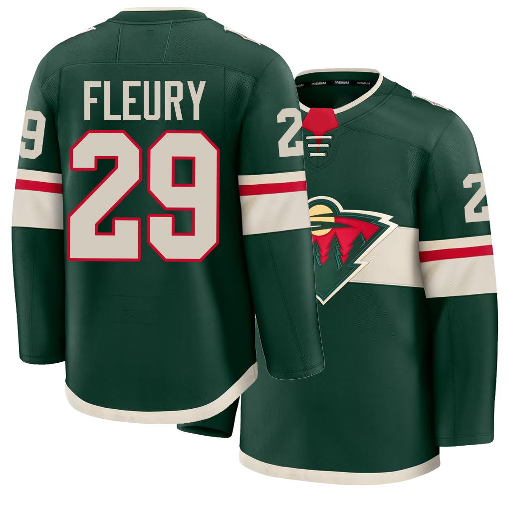 Mens Minnesota #29 Fleury Player Ice hockey Long Sleeve Green Marc-Andre Jersey