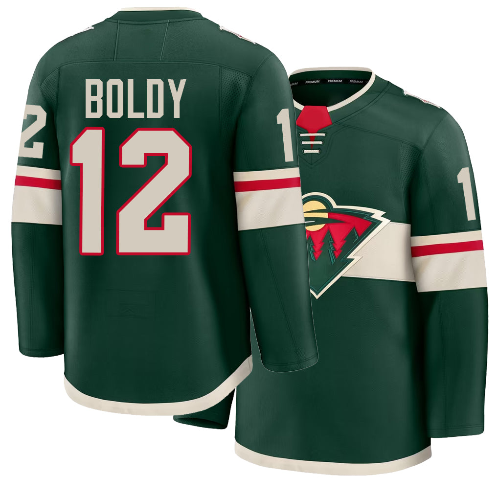 Mens Minnesota #12 Boldy Player Ice hockey Long Sleeve Green Matt Jersey