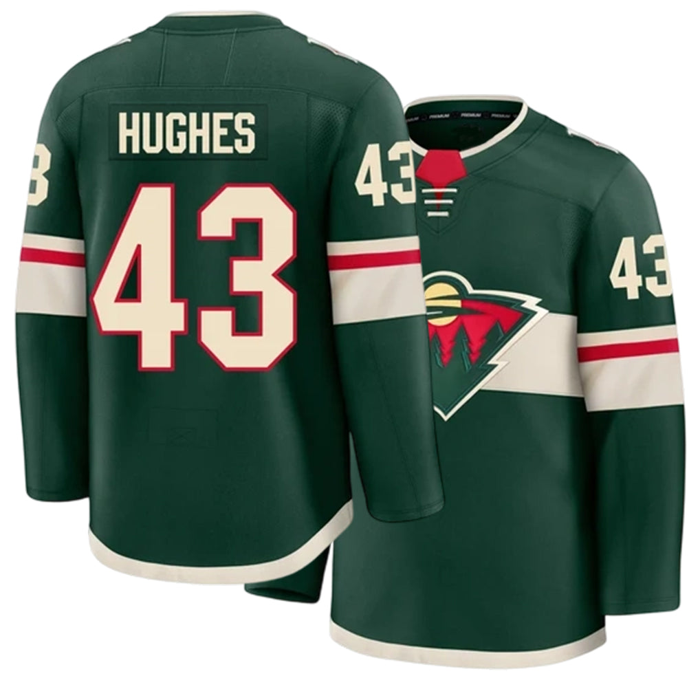 Mens Minnesota #43 Hughes Player Ice hockey Long Sleeve Green Quinn Jersey