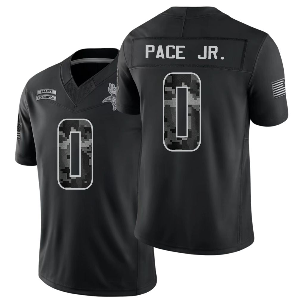 Minnesota #0 Pace Jr. Player Football V Neck Short Sleeve Black Jersey Ivan For Men Youth Women Gift