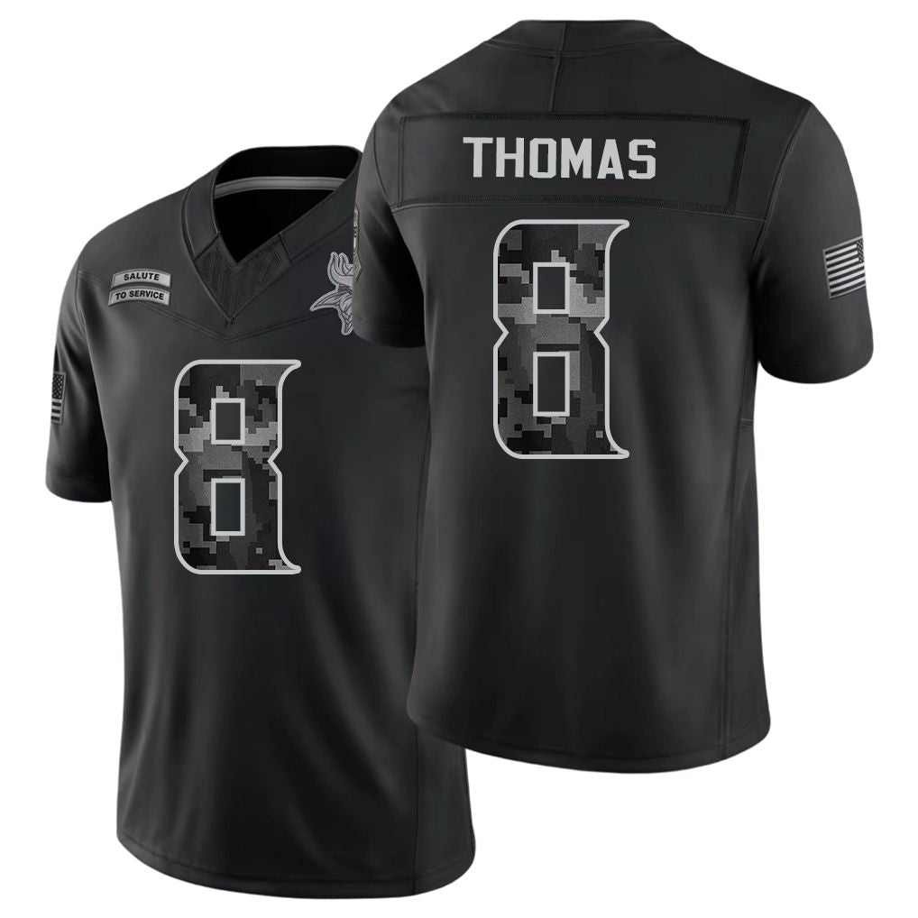 Minnesota #8 Thomas Player Football V Neck Short Sleeve Black Jersey Jakobe For Men Youth Women Gift
