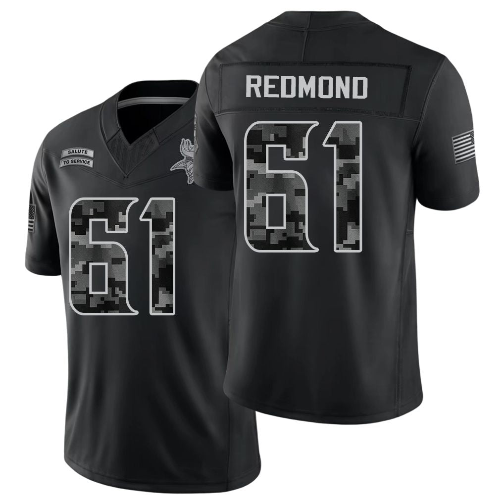 Minnesota #61 Redmond Player Football V Neck Short Sleeve Black Jersey Jalen For Men Youth Women Gift