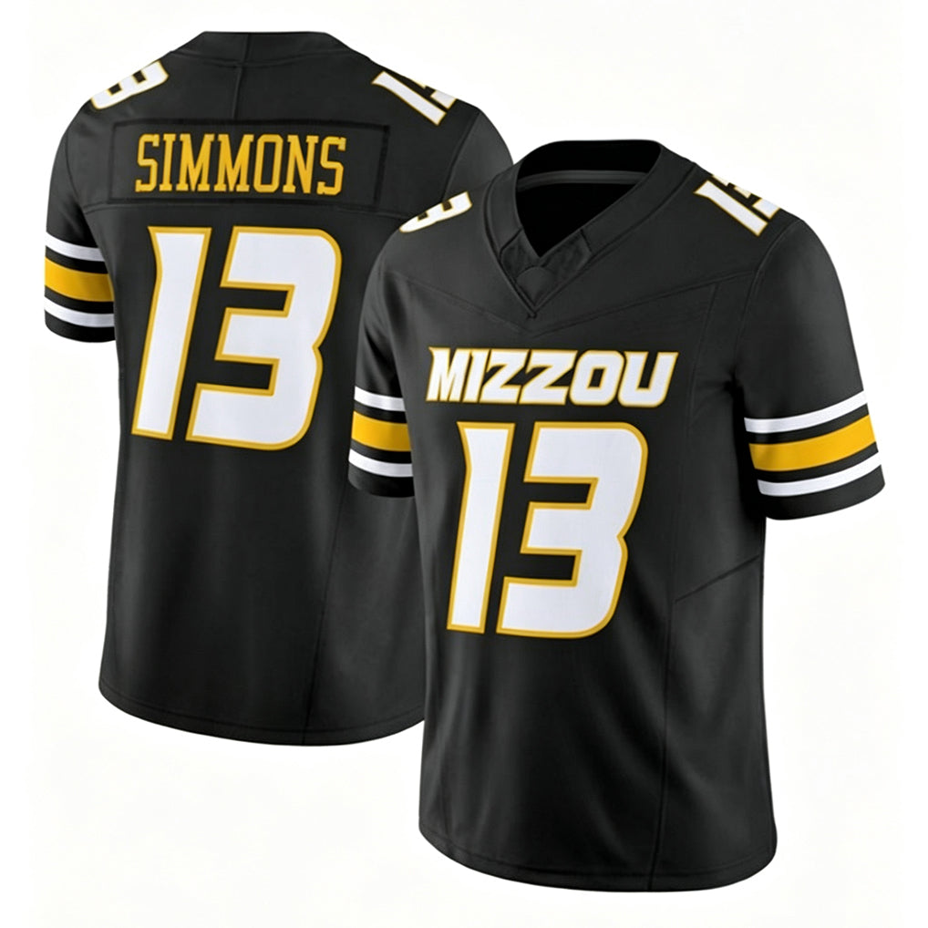 Missouri #13 Simmons Player College Football V Neck Short Sleeve Black Jersey Austin For Men Youth Women