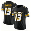 Missouri #13 Simmons Player College Football V Neck Short Sleeve Black Jersey Austin For Men Youth Women