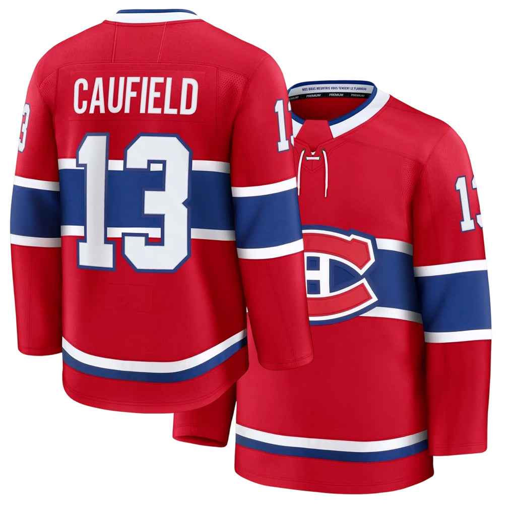 Mens Montreal #13 Caufield Player Ice hockey Long Sleeve Red Cole Jersey