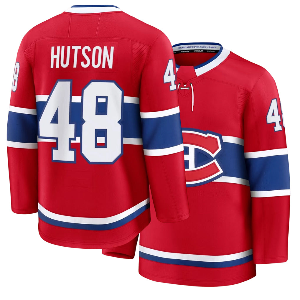 Mens Montreal #48 Hutson Player Ice hockey Long Sleeve Red Lane Jersey