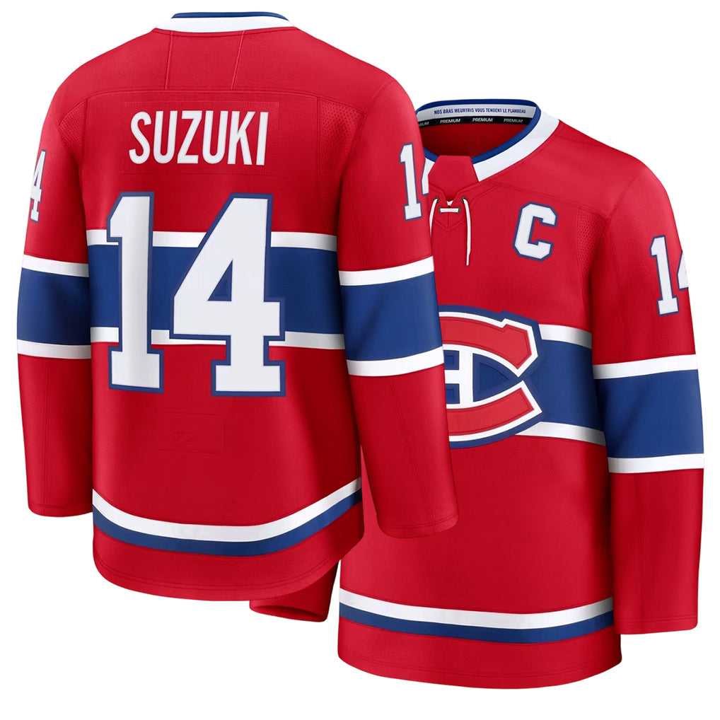 Mens Montreal #14 Suzuki Player Ice hockey Long Sleeve Red Nick Jersey