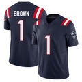 New England #1 Brown Player Football V Neck Short Sleeve Navy Jersey A.J. For Men Youth Women Gift