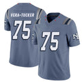 New England #75 Vera-Tucker Player Football V Neck Short Sleeve Blue Jersey Alijah For Men Youth Women Gift
