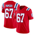 New England #67 Rupcich Player Football V Neck Short Sleeve Red Jersey Andrew For Men Youth Women Gift