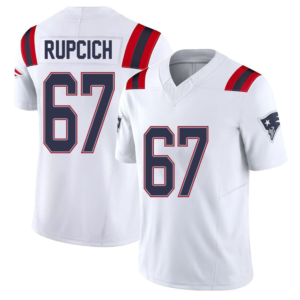 New England #67 Rupcich Player Football V Neck Short Sleeve White Jersey Andrew For Men Youth Women Gift