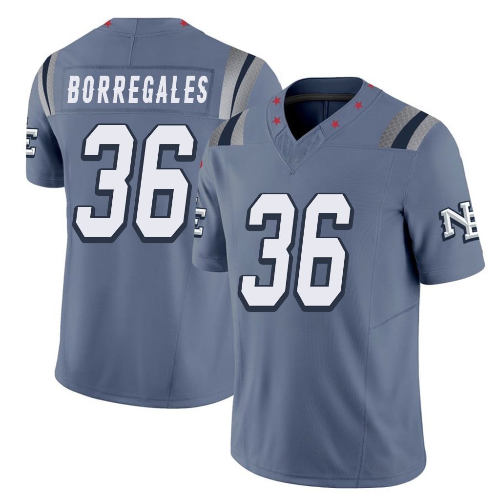 New England #36 Borregales Player Football V Neck Short Sleeve Blue Jersey Andy For Men Youth Women Gift