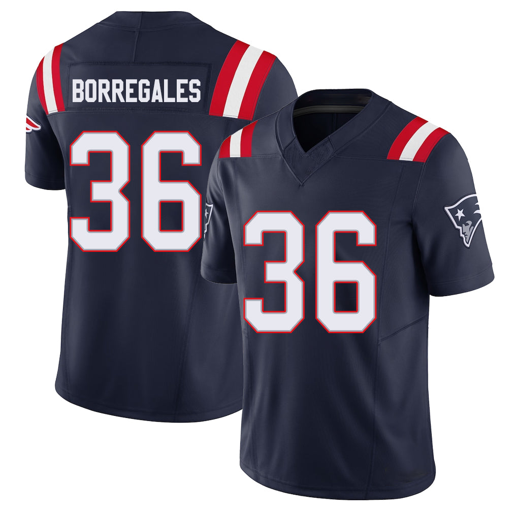 New England #36 Borregales Player Football V Neck Short Sleeve Navy Jersey Andy For Men Youth Women Gift
