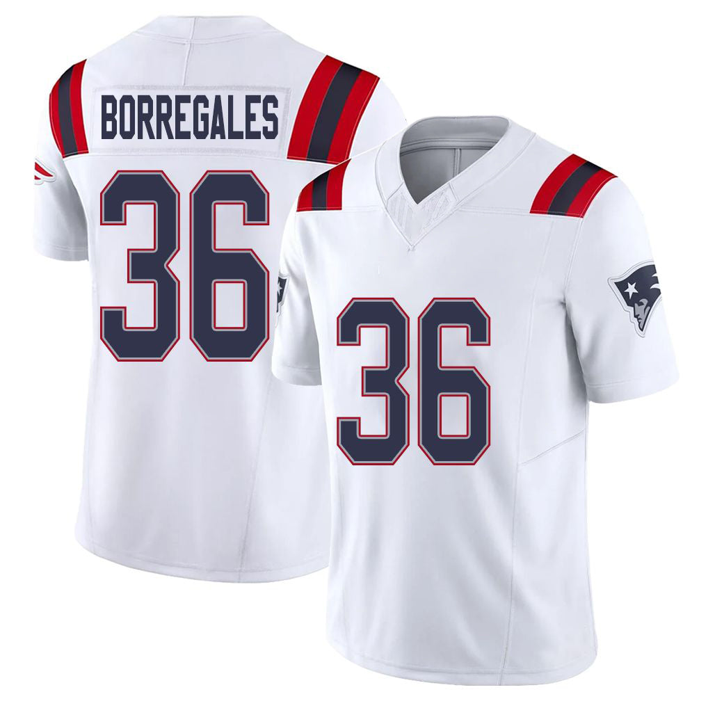 New England #36 Borregales Player Football V Neck Short Sleeve White Jersey Andy For Men Youth Women Gift