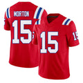 New England #15 Morton Player Football V Neck Short Sleeve Red Jersey Behren For Men Youth Women Gift