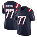 New England #77 Brown Player Football V Neck Short Sleeve Navy Jersey Ben For Men Youth Women Gift