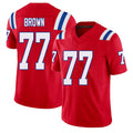 New England #77 Brown Player Football V Neck Short Sleeve Red Jersey Ben For Men Youth Women Gift