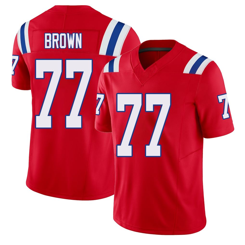 New England #77 Brown Player Football V Neck Short Sleeve Red Jersey Ben For Men Youth Women Gift
